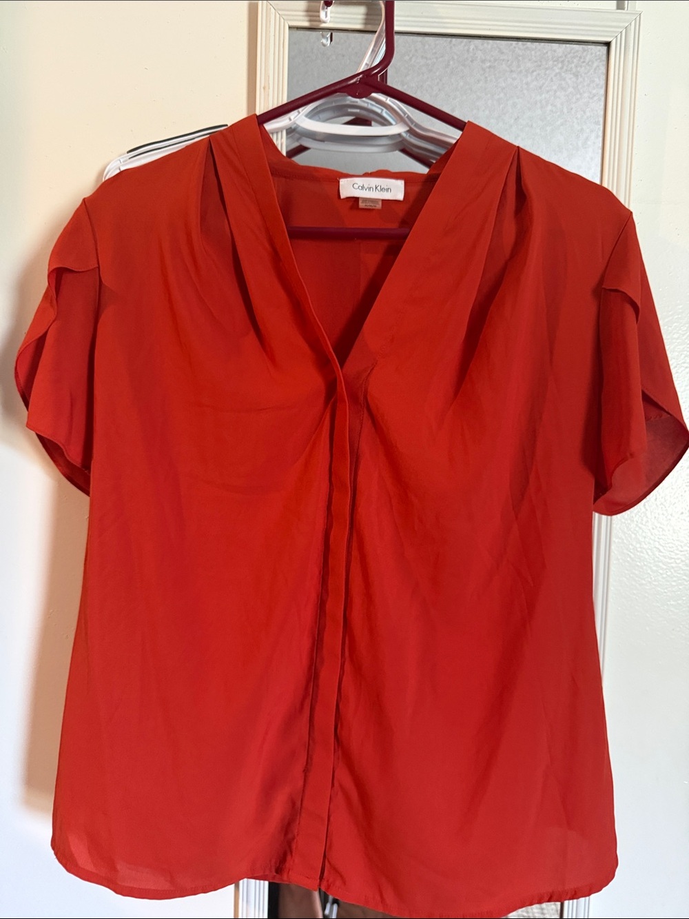 Calvin Klein Rust Orange Short-Sleeve V-Neck Blouse